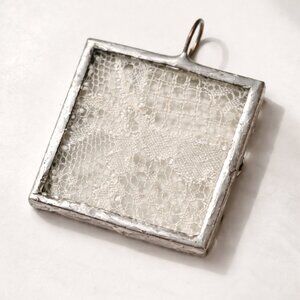 Sterling Silver Framed Lace Pendant – Glass Encased Textile